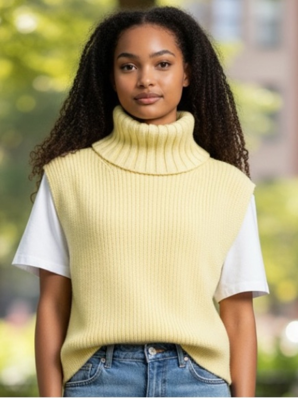 Banana Republic Soft Yellow Sleeveless Turtleneck Sweater